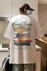 新款短袖t恤男女潮流印花感宽松半袖体恤衫男517A-2-T6631-P28，男装T恤，星座517A-2