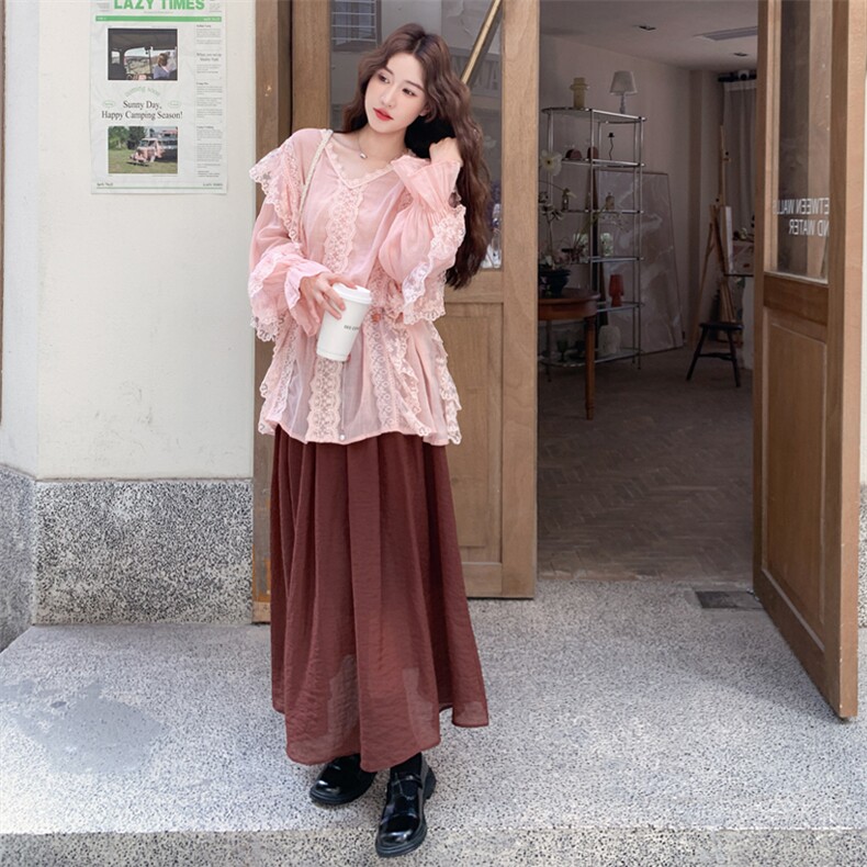 【现货】蕾丝拼接上衣+半身裙套装2C158-6009-P165-K238,女装套装/套裙,2C158