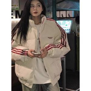 9901-P70 美式短款撞色格子棉服男款冬季三条杠立领外套加厚图片