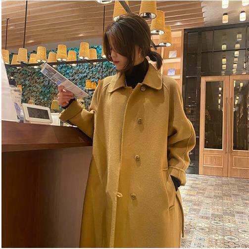 2025年夏季一粒扣中长款长袖纯色风衣款时尚百搭简约大方，女装双面呢大衣，蒙绒特