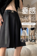 8XL-M超大码冰丝短裤男ins潮流纯色西装裤五分裤DK1505P40控58，男装牛仔裤，电商D206-1