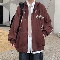 F690P30十字架连帽拉链卫衣季嘻哈宽松百搭个性刺绣外套，男装卫衣，星座512-6