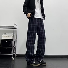格子裤新款街头原宿个性格宽松阔腿休闲长裤8052P41，男装休闲裤，星座410-2
