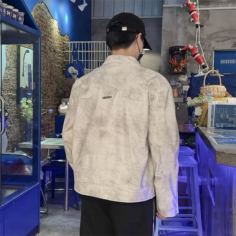 小众立领设计PU皮夹克男高级感垫肩机车外套短款皮衣PA139/P85,男装夹克,星座506