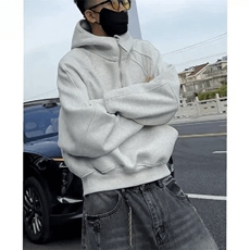 抖音得物高品质二开26春装重磅宽松结构拉链设计高领连帽卫衣W76，男装卫衣，电商A486