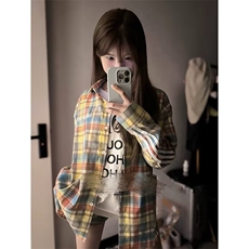 彩色格子衬衫外套女2025年洋气上衣设计感小众防晒衫薄款长袖衬衣，男装防晒衣，星座506A