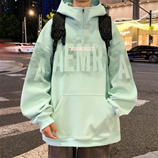 美式潮牌印花连帽半拉链卫衣男春秋款休闲帅气青少年上衣长袖外套，男装卫衣，电商A022