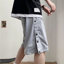 夏季男士港风潮流排扣五分裤宽松胖子休闲裤百搭短裤子，男装休闲裤，星座601-1