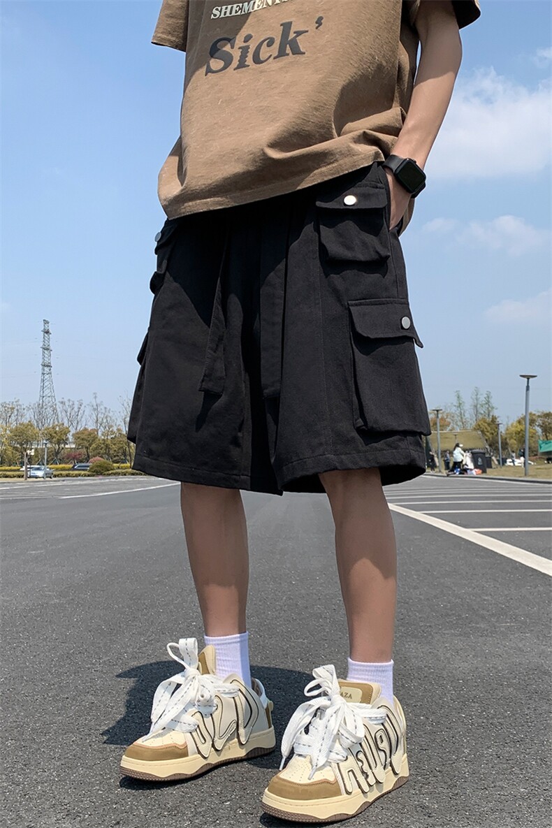 港风大码宽松多口袋工装裤休闲裤短裤五分裤A014-DY2356-P60控78,男装牛仔裤,电商A014