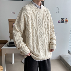 情侣款冬季复古麻花纯色圆领毛衣/A338-1/MY23/P6，男装针织衫/毛衣，电商D325