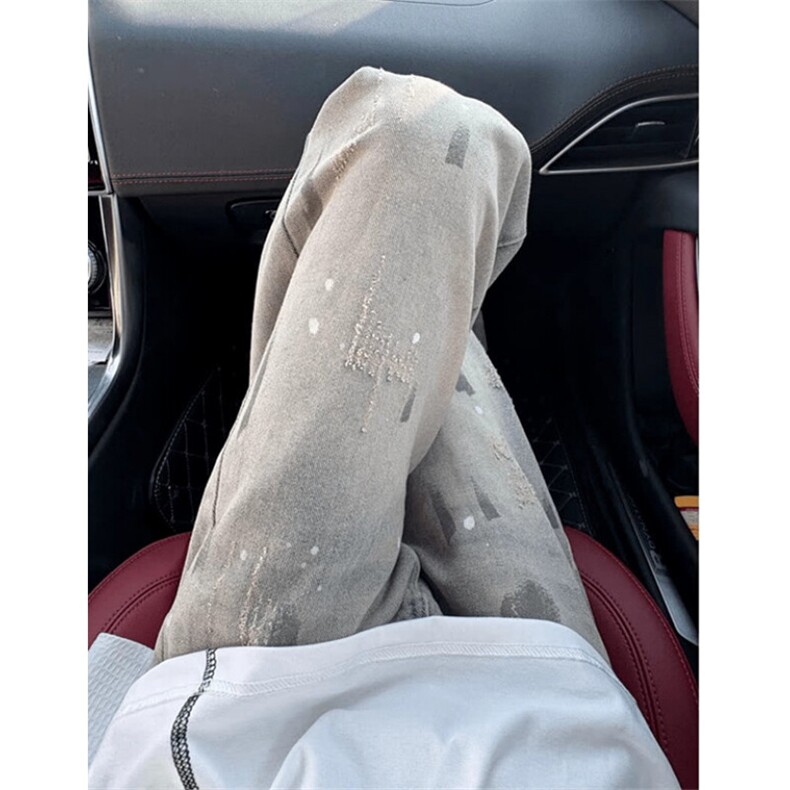 美式复古水洗牛仔裤男猫爪扎染vibe裤子宽松直筒休闲裤LA4500-p45，男装牛仔裤，星座1008