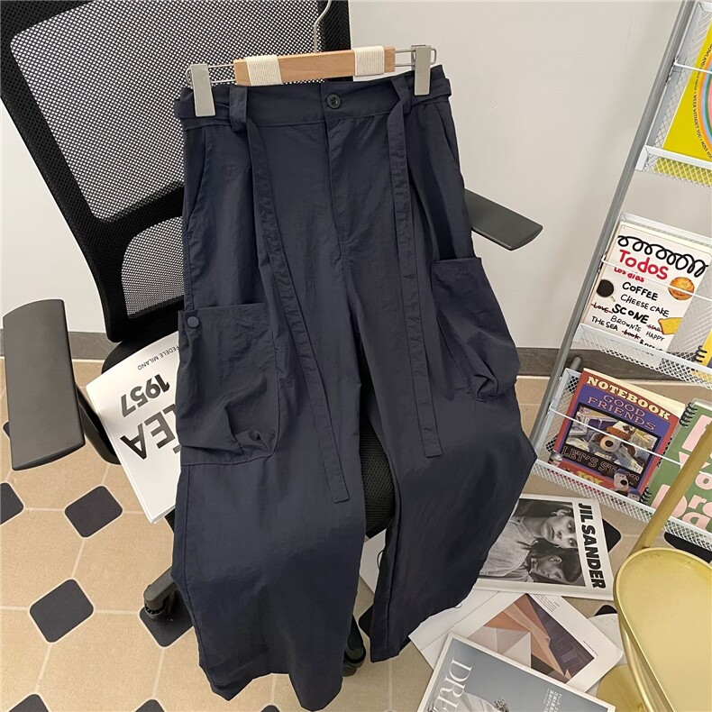 美式高街痞帅褶皱拼接线条大口袋工装裤男女宽松直筒长裤U28-P45,男装工装外套,星座1001-1