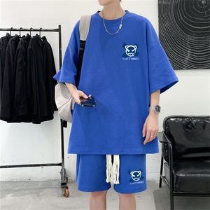 电商DSA028-TZDTHp420-P50 夏季华夫格套装男T恤短裤两件套港风图片