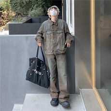 2023港风套装男秋季宽松长袖夹克长裤，男装休闲套装，星座716-3