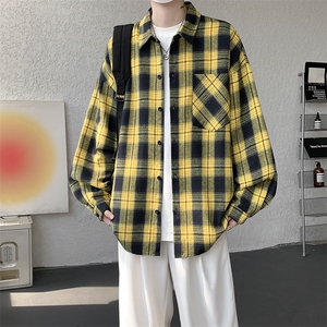 衬衫男春季新款港风宽松大码磨毛格子长袖衬衣CS6638-特P29图片