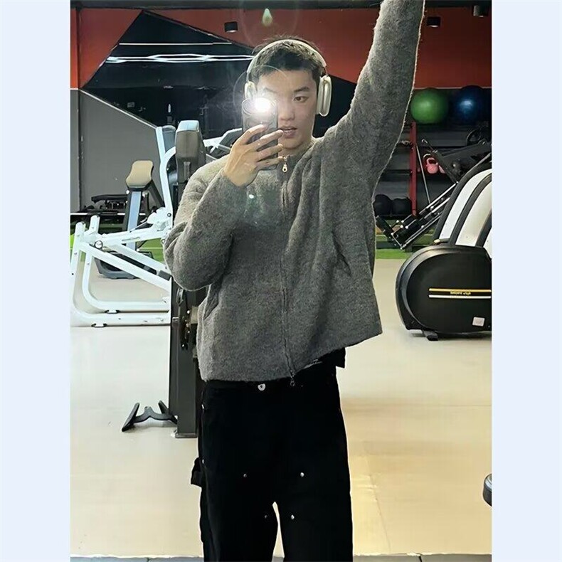 【有货】DM330-P75美式灰色针织开衫外套男慵懒风海马毛休闲毛衣,男装针织衫/毛衣,星座603-2