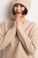 秋冬纯色V领长袖羊绒针织衫女韩版宽松时尚百搭上衣内搭毛衣，女装羊绒衫，五色羊羊绒