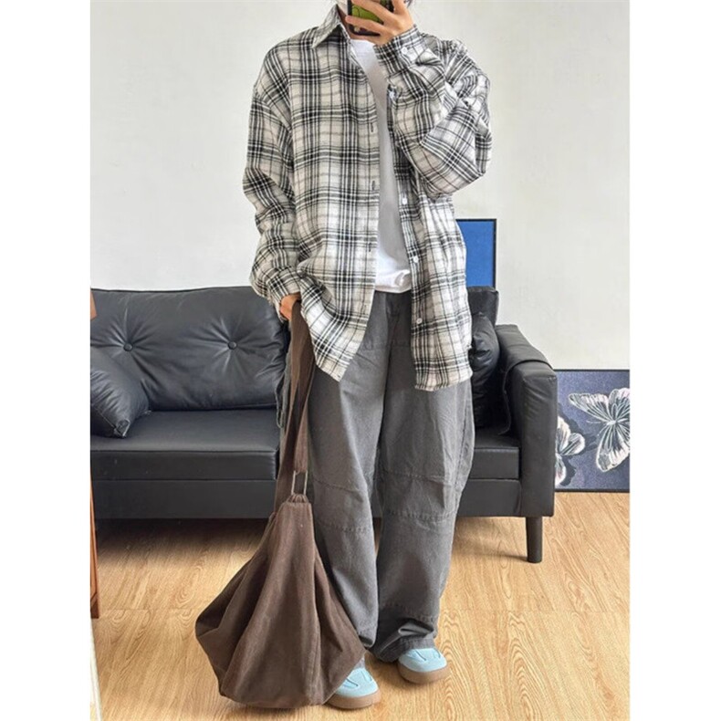 1506/QY610/P36字母长袖衬衫日系港风夏季潮流百搭休闲外套,男装衬衫,星座1506
