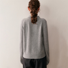 HE|基础美知性baby山羊绒针织开衫女polo领毛衣宽松衬衣领外套，女装针织衫/毛衣，朵沐纯羊绒