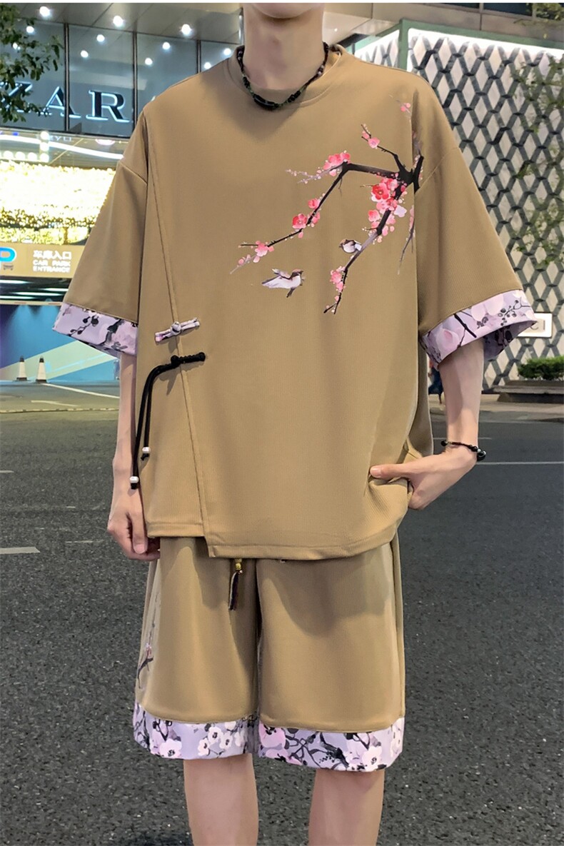 新中式风两件套夏季新中式禅意短袖t恤男套装A436-D220-P52,男装休闲套装,电商A436