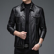 WL-Y602男式2023秋季新款翻领头层牛皮皮衣男P750图片