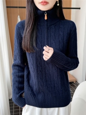 拉夫同款拉链套头衫，女装羊毛衫，优麦羊绒（原洪叶羊绒）