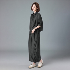 现货2026夏季新款宽松大码洋气减龄莱赛尔提花衬衫套装两件套，女装套装/套裙，深水步