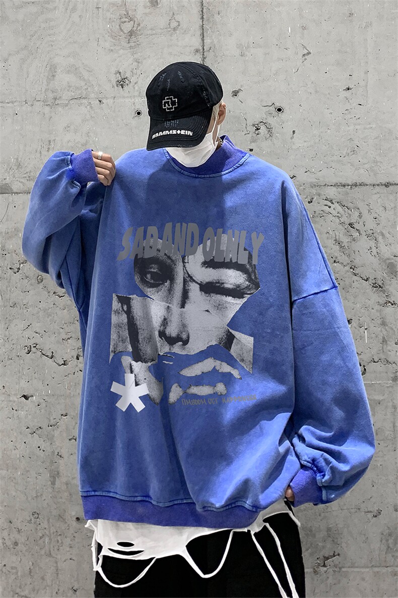 水洗做旧加绒加厚卫衣男23冬高领抽象印花打底衫XZ514-2-X59-P78,男装T恤,星座514-2(原B239)