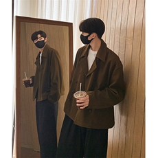 韩版落肩袖双排扣翻领短款毛呢夹克风衣男女外套-F2478-P105，男装夹克，电商B289