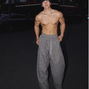夏季2025新款男士百搭休闲裤韩版肌理感青少年潮流休闲直筒格图片