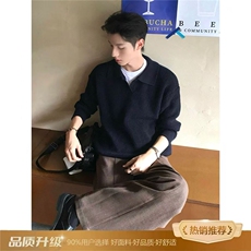 5015-P53黑色polo领毛衣男秋冬美式复古套头针织衫cleanfit，男装针织衫/毛衣，电商B323A