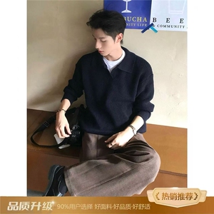 5015-P53 黑色polo领毛衣男秋冬美式复古套头针织衫cleanfit图片