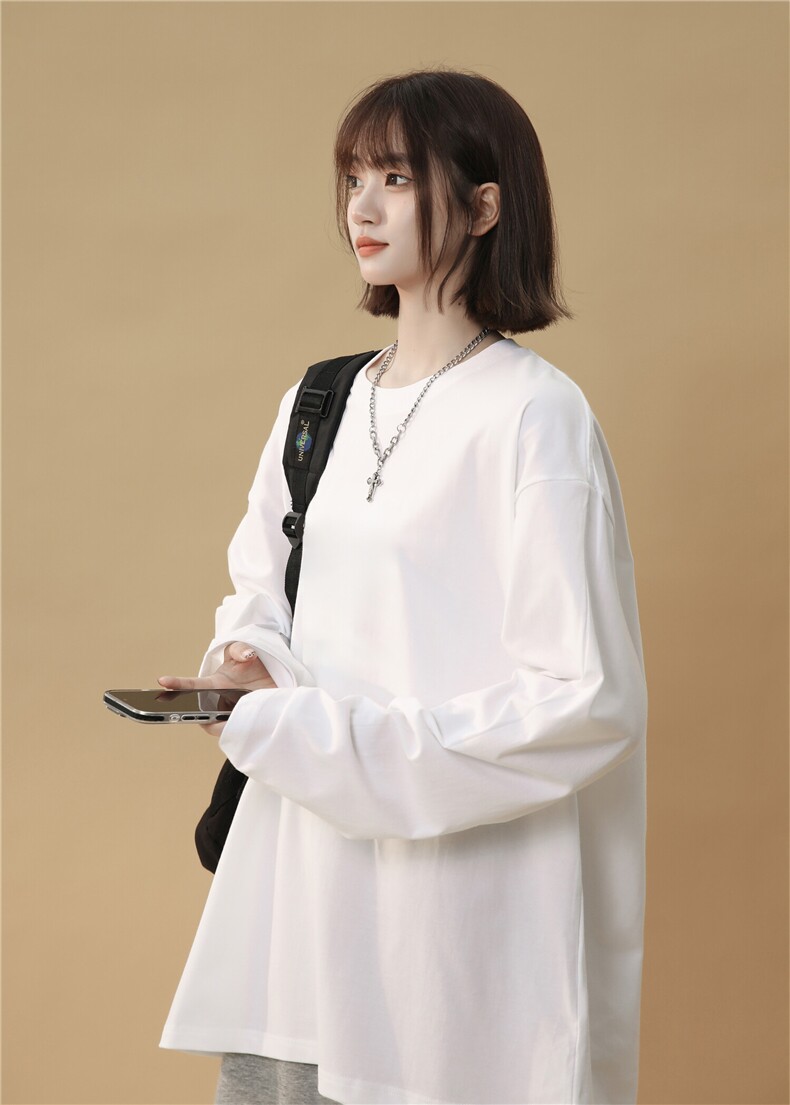 2025春秋新款大码平口230高克重纯棉长袖T恤打底衫A158-T222-P18,男装T恤,电商A158
