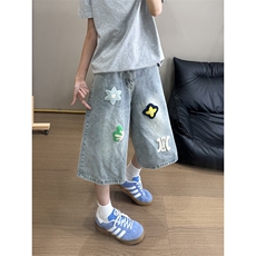 B221美式ins高街宽松直筒毛巾绣牛仔裤短裤LK25551-特P45控78，男装牛仔裤，电商B221