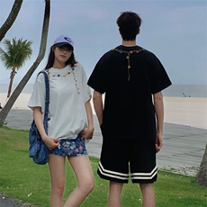 万针全刺绣工艺抖音得物高品质260克重磅纯棉双纱美式高街短袖T恤，男装T恤，电商A486