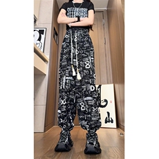 涂鸦不规则字母冰丝灯笼裤垂感宽松大码束脚裤504-K848-P50控78，男装休闲裤，星座504