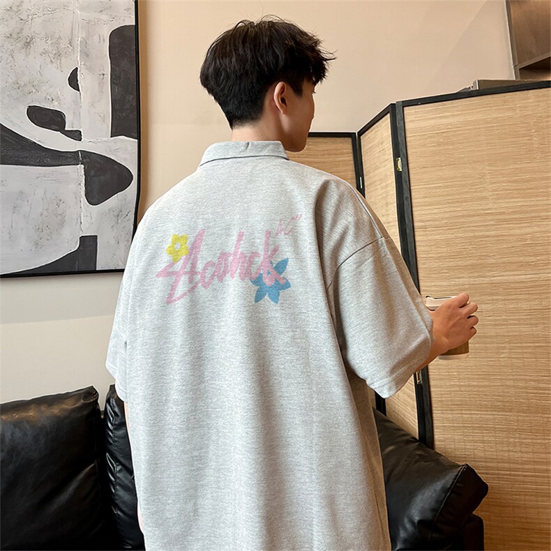 可设48小时支持抖音得物来样二开 网眼透气翻领t恤美式短袖POLO衫图片