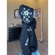美式高街重磅字母花卉刺绣连帽卫衣男女情侣小众高级外套，女装短外套，星座410-6（原星座1304-1）