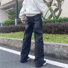 美式复古多口袋牛仔裤男女直筒宽松休闲长裤欧美高街潮牌裤P69，男装牛仔裤，四季星座218-1