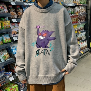 1港风圆领中性情侣潮流大码M-5XL印花加厚毛衣男7633P48加绒P55图片