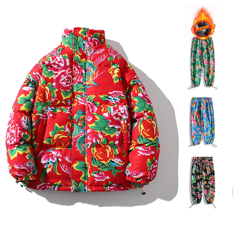 东北大花袄套装男款冬季加厚大码棉衣网红情侣国潮牡丹花棉袄棉裤，男装休闲套装，星座115A(原星座507）