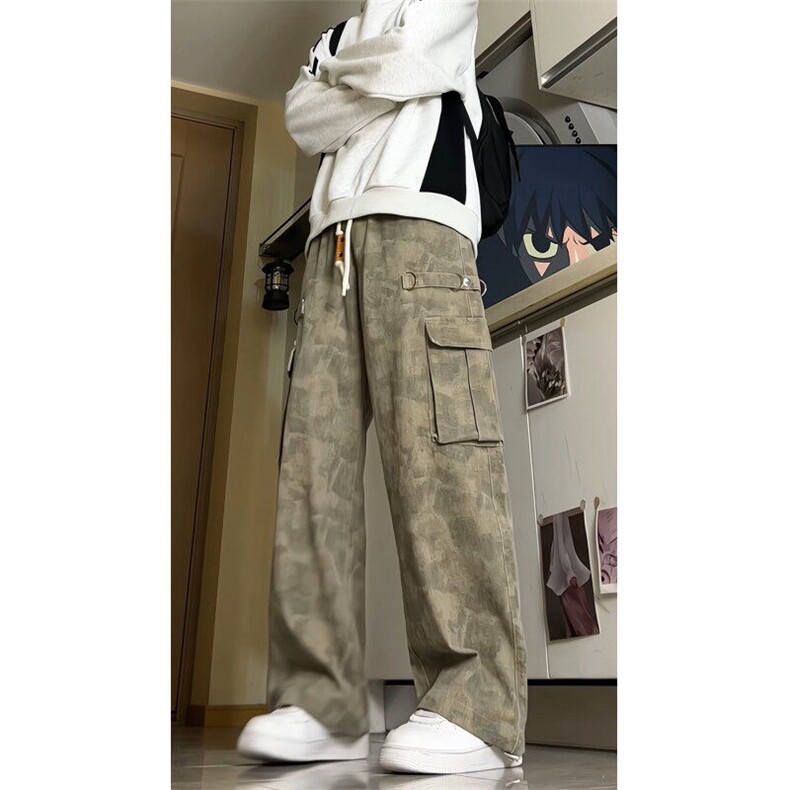 迷彩工装牛仔裤男美式抽绳宽松休闲长裤高街痞帅阔腿裤G350p65,男装牛仔裤,电商D256