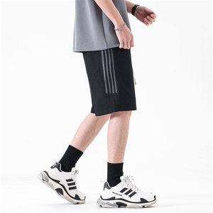 水洗做旧牛仔短裤男2025春夏季宽松直筒刺绣麦标七分裤317#-P52图片