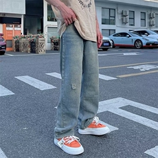 磨毛破洞牛仔裤男美式复古ins潮牌宽松直筒Z8824P40，男装牛仔裤，星座1116-2