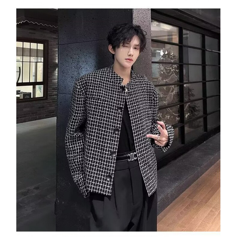 网络图黑格小香风休闲外套男士25年秋季新品夹克,男装夹克,星座410-6（原星座1304-1）
