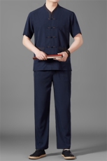 风唐装短袖衬衫男夏季中老年风中式三件套装MJ5103C-P120，男装衬衫，星座1105-3