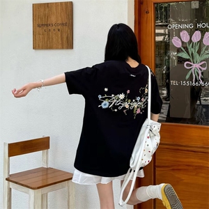 万针全刺绣工艺抖音得物高品质260克重磅纯棉双纱美式高街短袖T恤图片