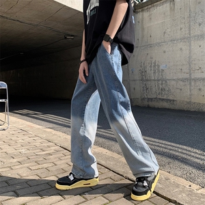 高街ins潮牌休闲裤直筒宽松阔腿裤设计感渐变牛仔裤男 K7347-P38图片