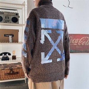 ！冬季加厚高领毛衣男潮牌印花百搭针织衫毛线衣服GM606P60图片