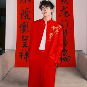 【有货】DXZ28-P63春装新款新中式中山装西服结婚男垫肩西装外套图片
